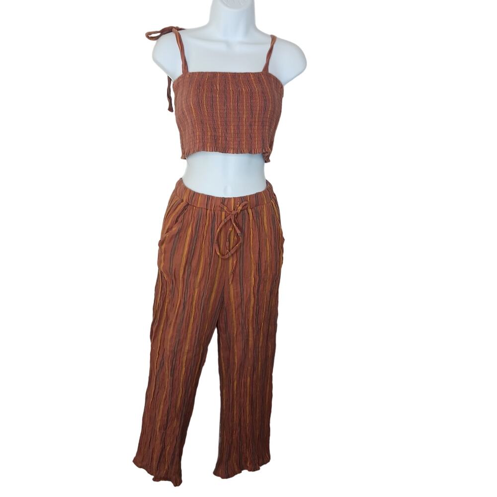 Luxe Boutique Striped Crop Top and Wide Leg Boho Set